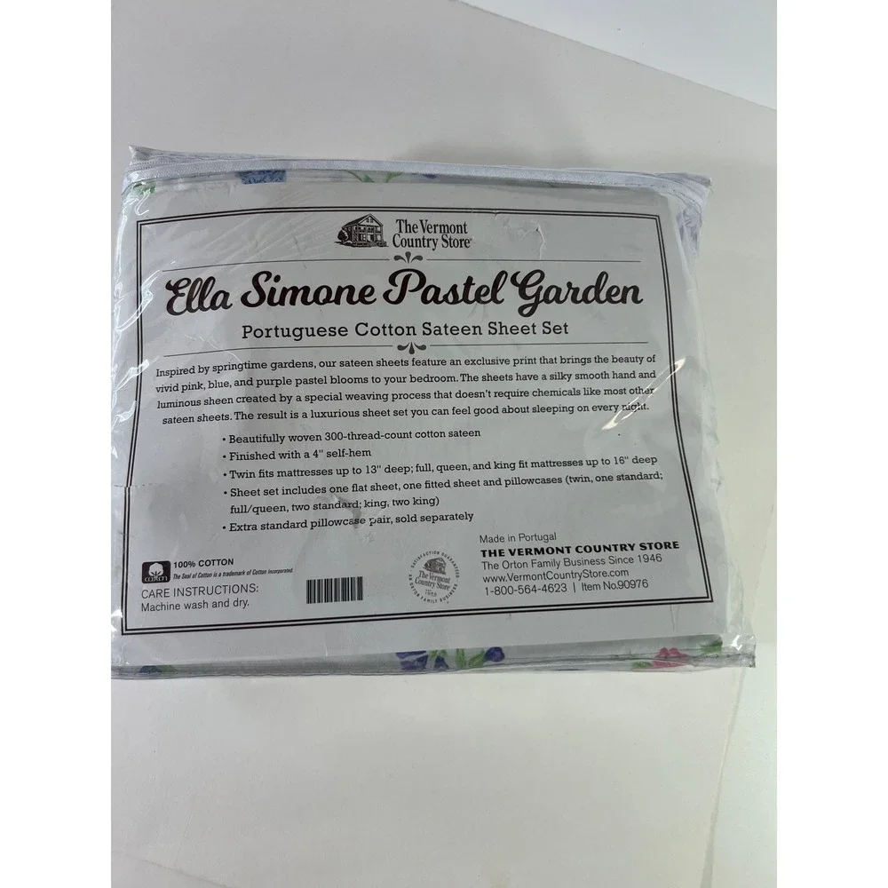 The Vermont Country Store Ella Simone Pastel Garden Sheet Set Queen Floral HTF